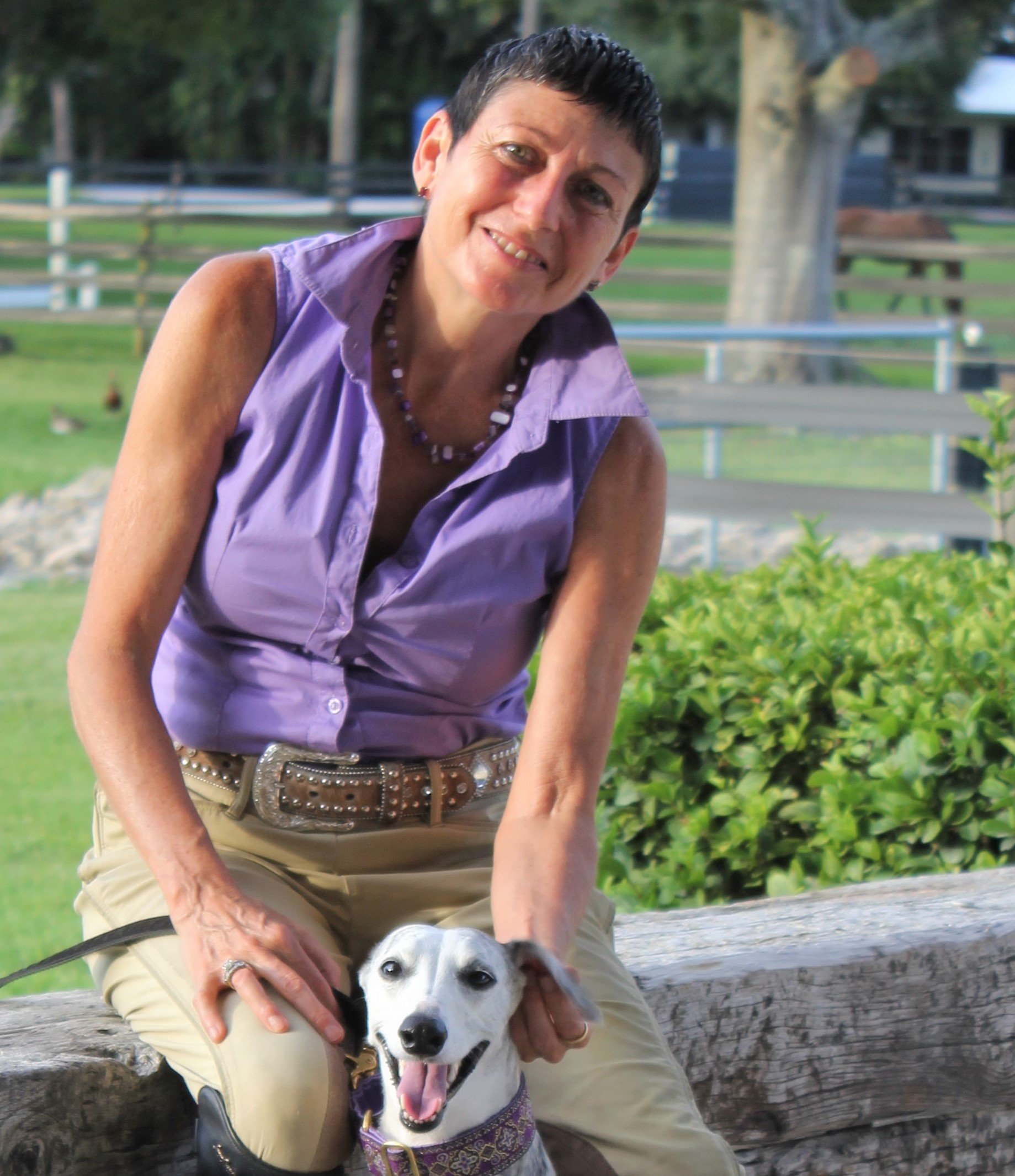 Nan Martin and her whippet Dezie 2019